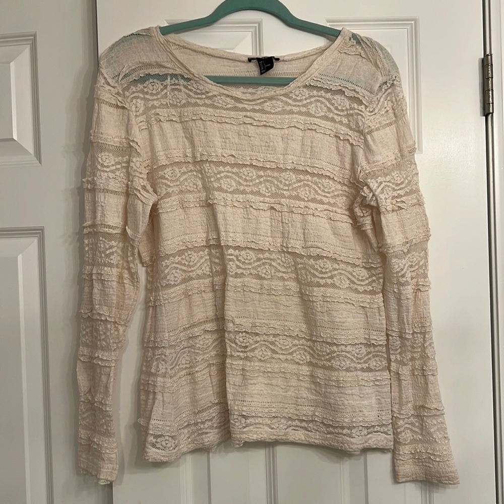 White Lace Long Sleeve Shirt